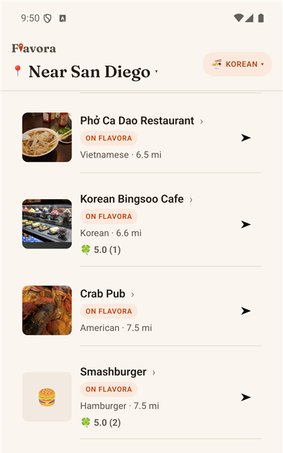 Home screen listing spots near you, nearest first