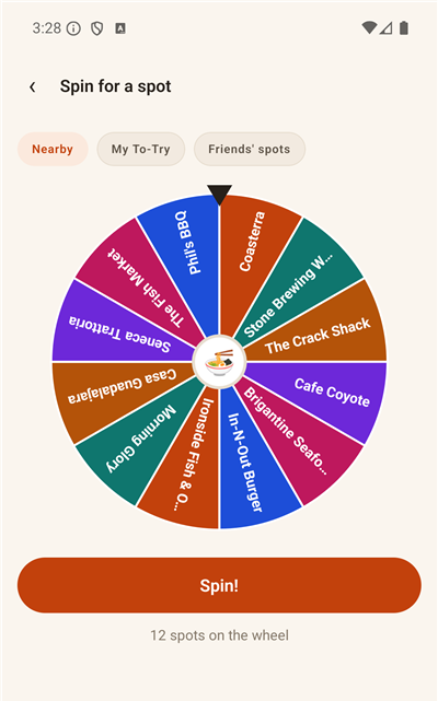 The spot roulette wheel, ready to spin